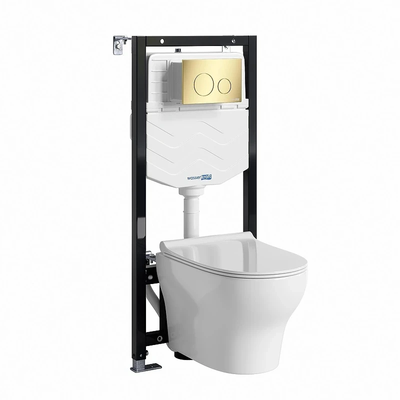 Комплект унитаза с инсталляцией WasserKRAFT Aller 10TLT.010.ME.PG02.H001 цвет Белый с сиденьем Микролифт и клавишей смыва цвет Золото глянцевое