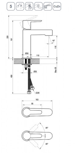 Смеситель для раковины Ravak Puri PU 014.20 X070181 Черный матовый латунь