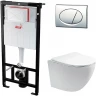 Комплект унитаза Aquatek Европа AQ1900-00 с инсталляцией Alcaplast Sadromodul AM101/1120-3:1 RU M71-0001 с сиденьем Микролифт и клавишей смыва Хром фарфор подвесной