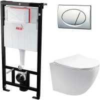 Комплект унитаза Aquatek Европа AQ1900-00 с инсталляцией Alcaplast Sadromodul AM101/1120-3:1 RU M71-0001 с сиденьем Микролифт и клавишей смыва Хром фарфор подвесной
