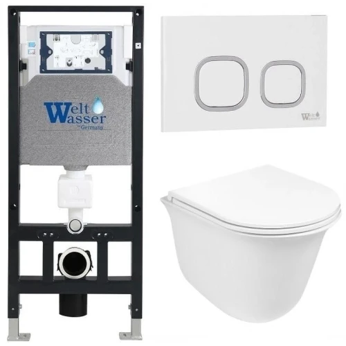 Комплект унитаза с инсталляцией WeltWasser AMBERG 506 + TELBACH 004 GL-WT + AMBERG RD-WT 10000006854 цвет Белый глянцевый с сиденьем Микролифт и клавишей смыва цвет Белый