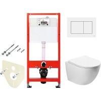 Комплект унитаза SantiLine SL-5005 с инсталляцией Tece Base 9400413 с сиденьем Микролифт и Белой клавишей смыва фаянс подвесной