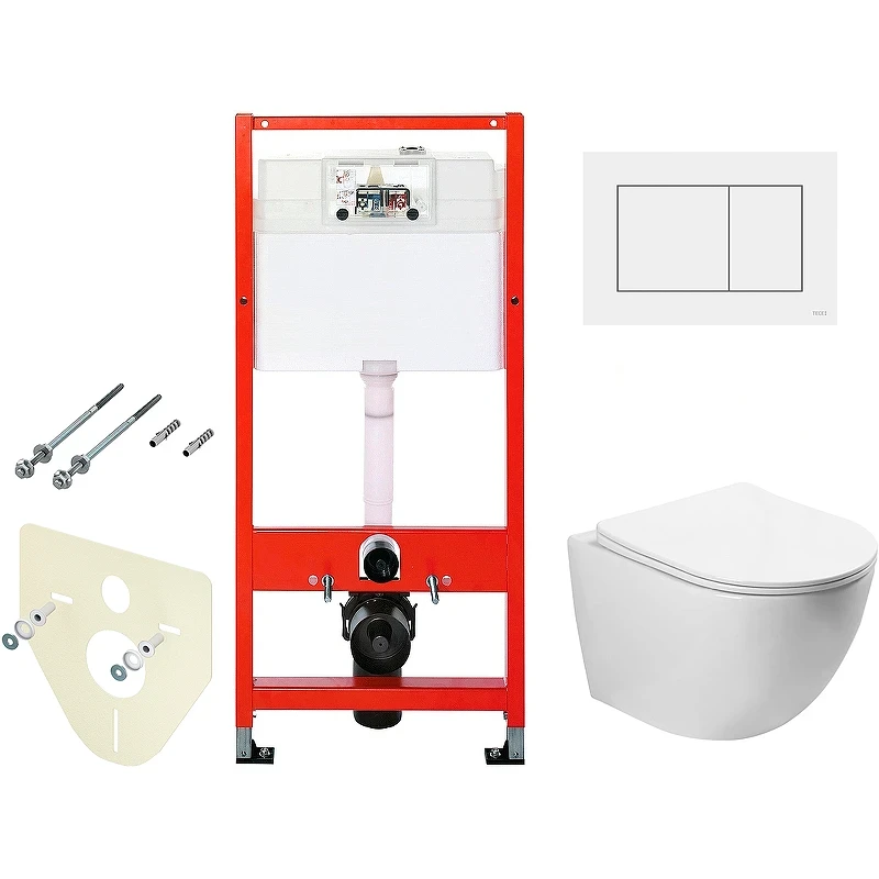 Комплект унитаза SantiLine SL-5005 с инсталляцией Tece Base 9400413 с сиденьем Микролифт и Белой клавишей смыва фаянс подвесной