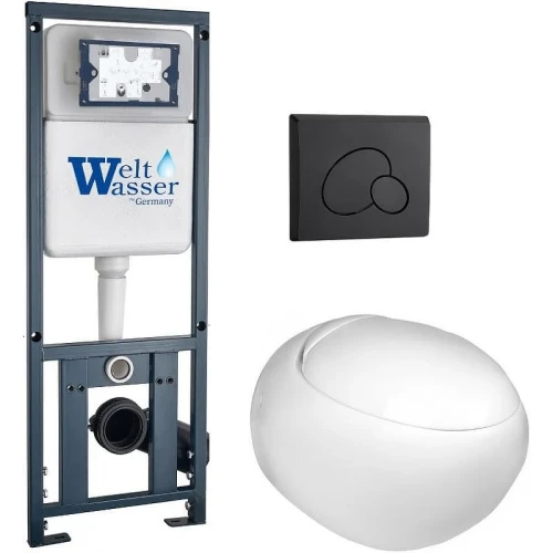 Комплект унитаза с инсталляцией WeltWasser MARBERG 410 + JECKENBACH 004 GL-WT + MAR 410 RD MT-BL 10000010721 цвет Белый глянцевый с сиденьем Микролифт и клавишей смыва цвет Черный матовый
