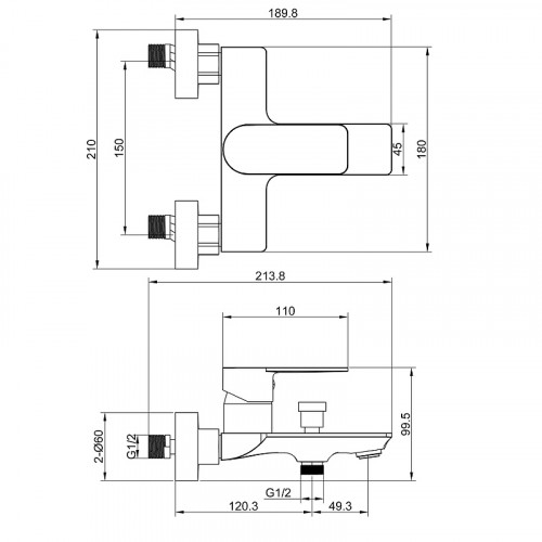 Смеситель для ванны beWash Purify BVMM0BT500 Хром латунь на стену