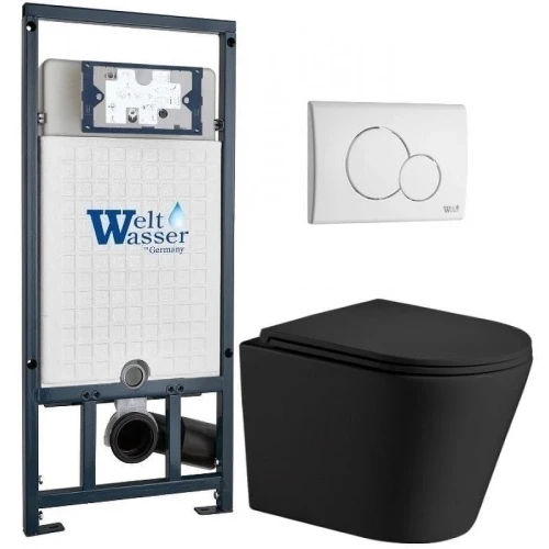 Комплект унитаза с инсталляцией WeltWasser MARBERG 507 + SALZBACH 043 MT-BL + MAR 507 RD GL-WT 10000011555 цвет Белый глянцевый с сиденьем Микролифт и клавишей смыва цвет Белый глянцевый