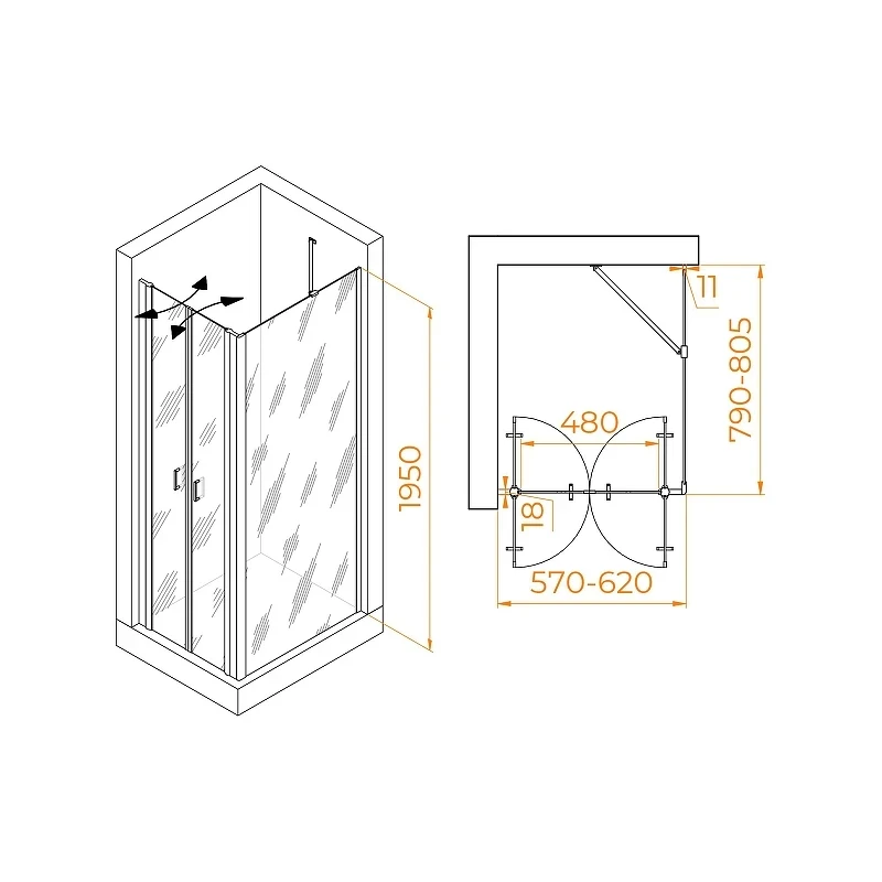 Душевой уголок RGW Passage 60x80 060814468-14 профиль цвет Черный стекло прозрачное