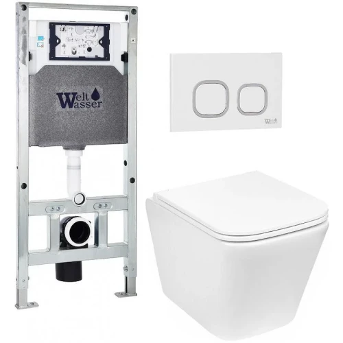 Комплект унитаза с инсталляцией WeltWasser AMBERG 506 ST + GELBACH 043 GL-WT + AMBERG RD-WT 10000011869 цвет Белый глянцевый с сиденьем Микролифт и клавишей смыва цвет Белый