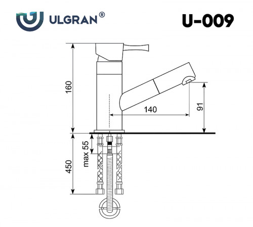 Смеситель для кухни Ulgran Classic U-009-309 Темно-серый латунь