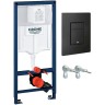 Комплект унитаза AQUAme AQM2004 с инсталляцией Grohe Rapid SL 38811KF0 с сиденьем Микролифт и Черной матовой клавишей смыва фаянс подвесной