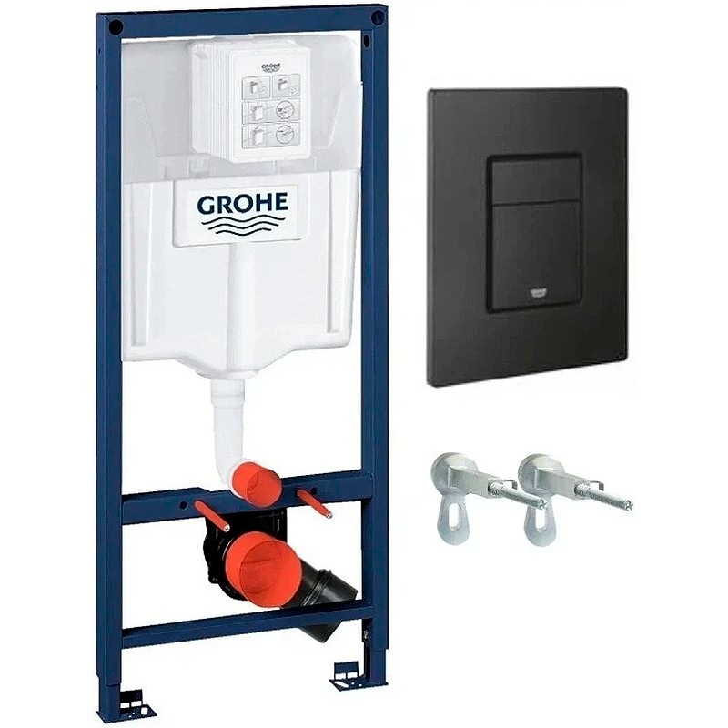 Комплект унитаза AQUAme AQM2004 с инсталляцией Grohe Rapid SL 38811KF0 с сиденьем Микролифт и Черной матовой клавишей смыва фаянс подвесной