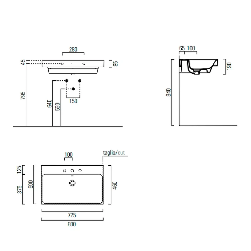 Раковина GSI Nubes 80 9622111 Белая фаянс подвесная