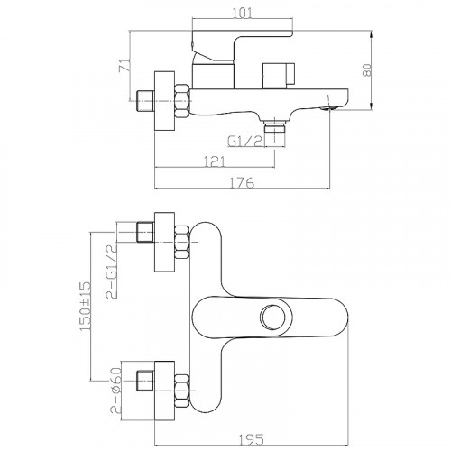 Смеситель для ванны Rossinka RS33-31 Хром латунь на стену