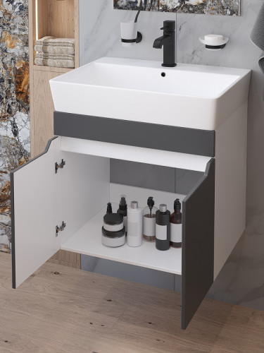 Тумба с раковиной DIWO Архангельск 60 1108041 подвесная цвет Белый, Антрацит