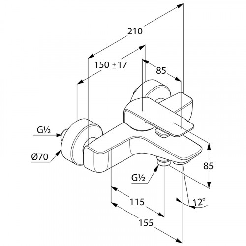 Смеситель для ванны Kludi Ameo 414450575 Хром латунь на стену