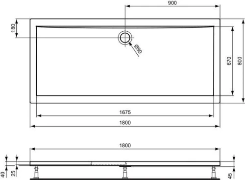 Акриловый поддон для душа Ideal Standard Ultraflat 180X80 K519101 цвет Euro White / Евробелый