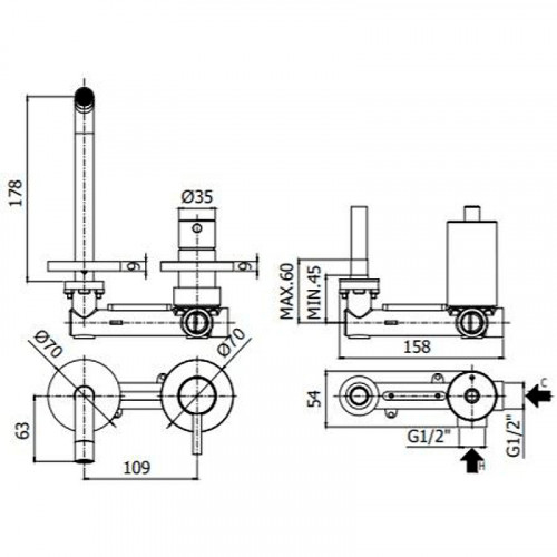 Смеситель для раковины Paffoni Light LIG105HGSP70 Золото медовое брашированное латунь встраиваемый