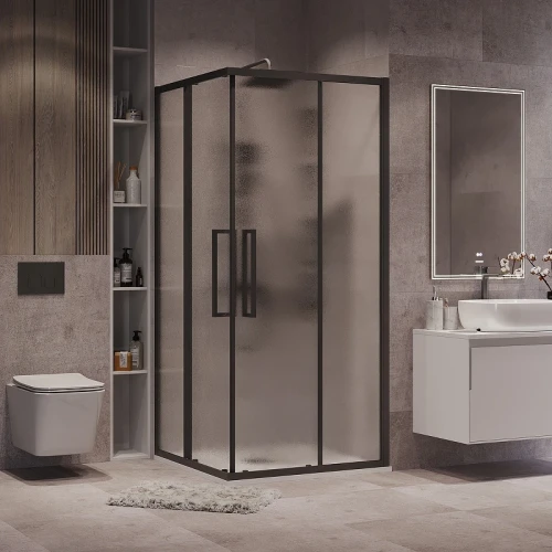 Душевой уголок Grossman Cosmo 100х100 300.K33.02.1010.21.02 профиль Черный матовый стекло шиншилла