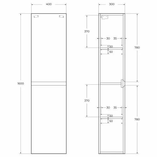 Шкаф пенал Cezares Molveno 40 MOLVENO-1600-2A-SC-LB подвесной Legno Bianco МДФ / ЛДСП