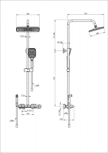 Душевая система Wonzon &amp; Woghand Muse WW-B4132-A-MB с термостатом цвет Черный матовый