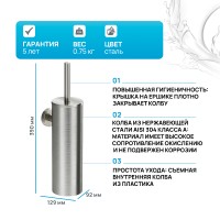 Ершик для унитаза AM.PM Sense L A7433600 Сталь
