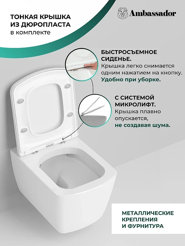 Унитаз Ambassador Kingston 143K19003RS подвесной с сиденьем Микролифт фарфор подвесной