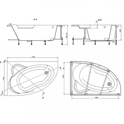Акриловая ванна Roca Luna 170x115 L 248640000 без гидромассажа