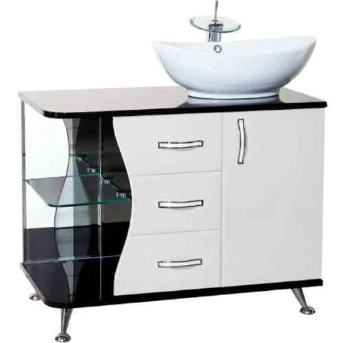 Тумба под раковину Bellezza Рио 90 R 4633615141262 Черная Белая МДФ / ЛДСП