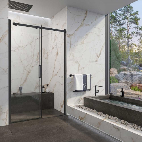 Душевая дверь Veconi Vianno VN-70B 130 VN70B-130-01-C4 профиль цвет Черный матовый стекло прозрачное