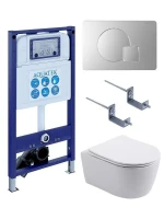 Комплект унитаза с инсталляцией Aquatek Set Aquatek Европа New-068 4в1 цвет Белый с сиденьем Микролифт и клавишей смыва цвет Хром глянцевый