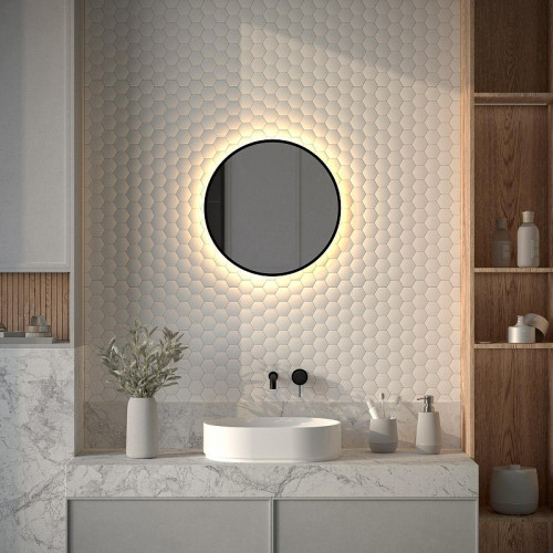 Зеркало Defesto Aura 50х50 DF 2992 с подсветкой 12W-3000K/Без выключателя/Теплый белый свет/Черная рама