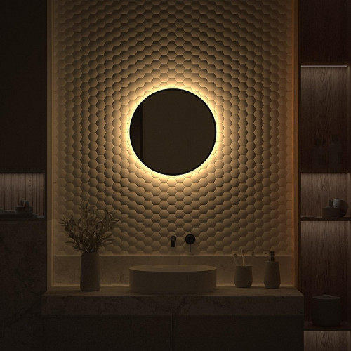 Зеркало Defesto Aura 50х50 DF 2992 с подсветкой 12W-3000K/Без выключателя/Теплый белый свет/Черная рама