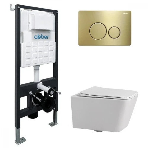 Комплект унитаза Abber Rechteck AC1201-AC0105-AC0121MMG с сиденьем Микролифт и клавишей смыва цвет Золото матовое