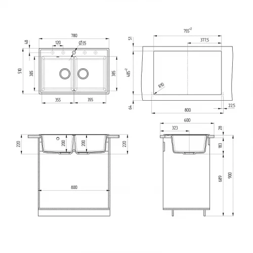 Кухонная мойка Ulgran Quartz Ruma 780-10 Песок