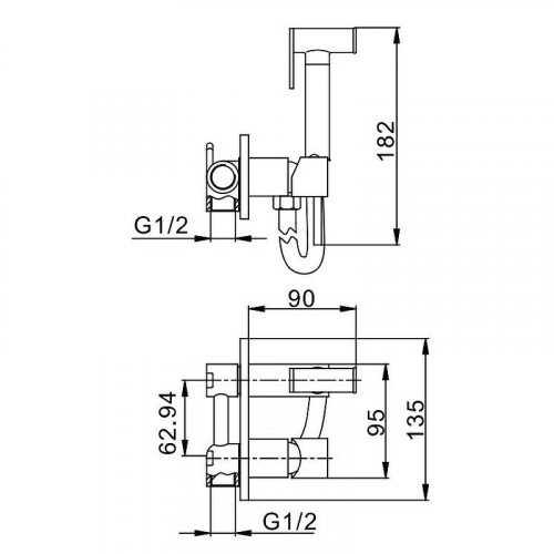 Гигиенический душ со смесителем Splenka S96.52.06 Черный матовый латунь встраиваемый