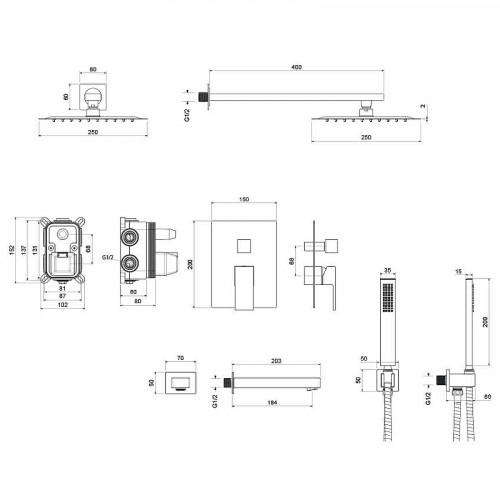 Душевая система Aquatek Либра AQ1673MB Черная матовая латунь встраиваемый