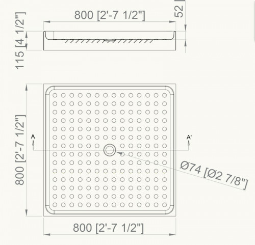 Стальной поддон для душа Nofer 80х80 13055.2.S Матовая нержавеющая сталь