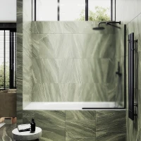Шторка на ванну Maybah Glass MGV-132-6у 440x1400 в узком профиле Черный стекло сатиновое