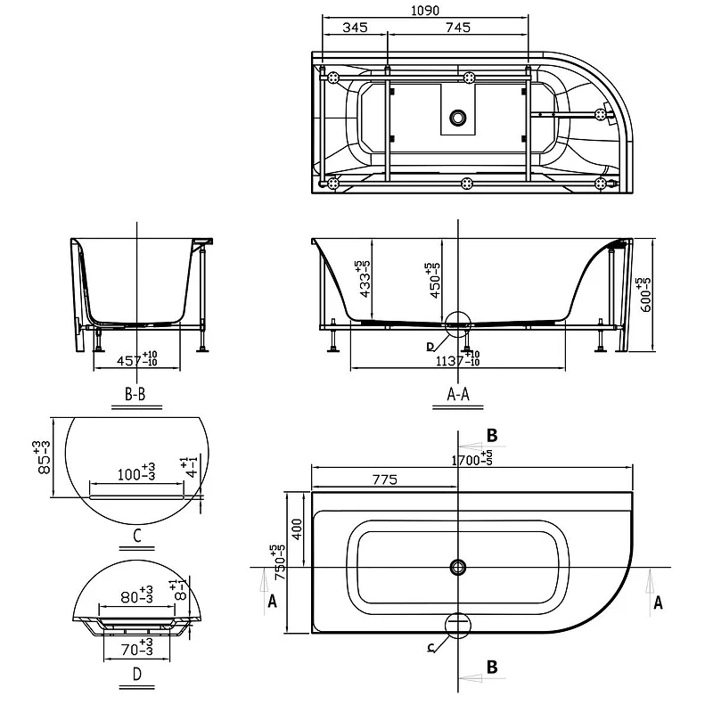Акриловая ванна Azario Mist 170х75 L AZ-8649-A-1.7 цвет Белый