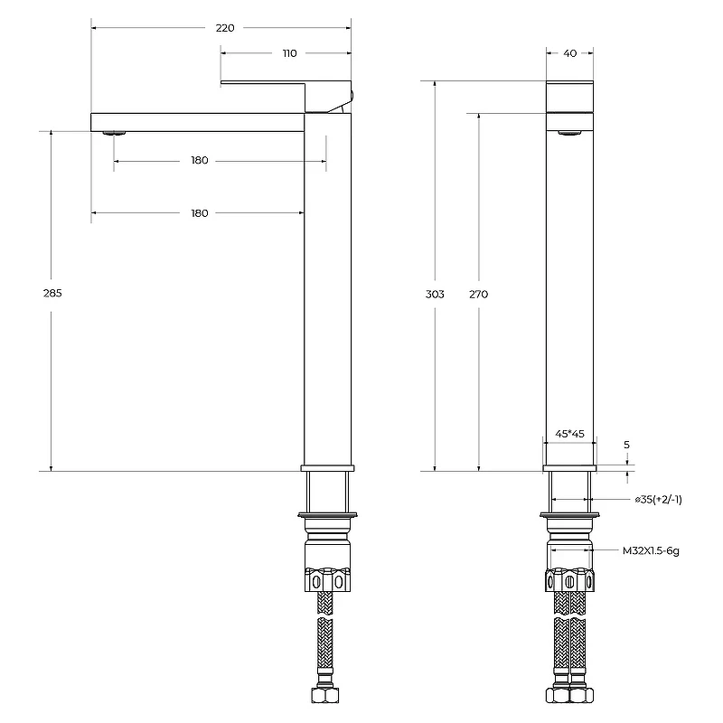 Смеситель для раковины Cezares Slider SLIDER-LC-NOP-W0 Черный матовый нержавеющая сталь
