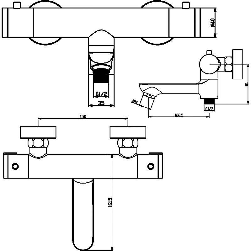 Смеситель для ванны Swedbe Mercury 9045 с термостатом Хром латунь на стену