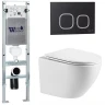 Комплект унитаза с инсталляцией WeltWasser AMBERG 350 ST + MERZBACH 043 MT-WT + AMBERG RD-BL 10000011405 цвет Белый матовый с сиденьем Микролифт и клавишей смыва цвет Черный