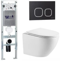 Комплект унитаза с инсталляцией WeltWasser AMBERG 350 ST + MERZBACH 043 MT-WT + AMBERG RD-BL 10000011405 цвет Белый матовый с сиденьем Микролифт и клавишей смыва цвет Черный