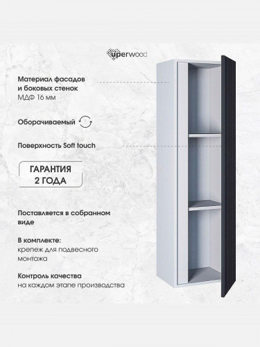 Шкаф пенал Uperwood Next Premium 35 2950205311 подвесной цвет Белый матовый Графит матовый