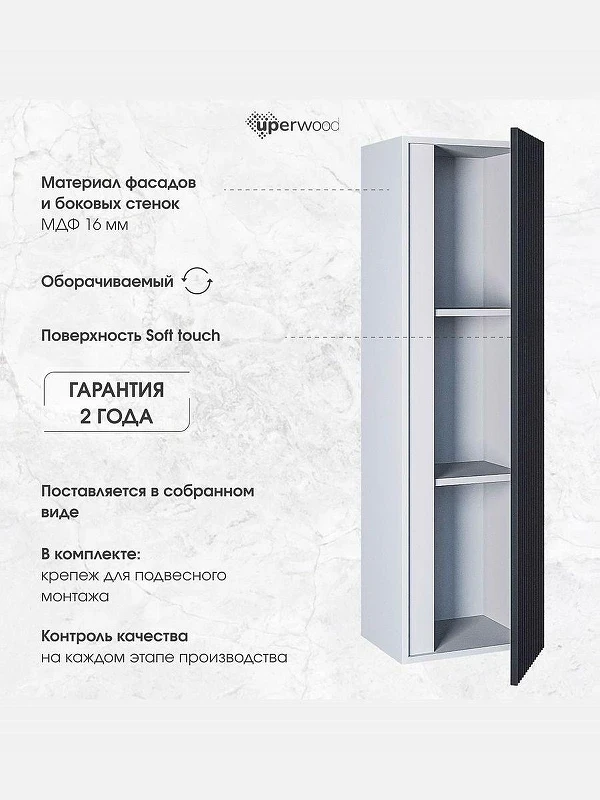 Шкаф пенал Uperwood Next Premium 35 2950205311 подвесной цвет Белый матовый Графит матовый