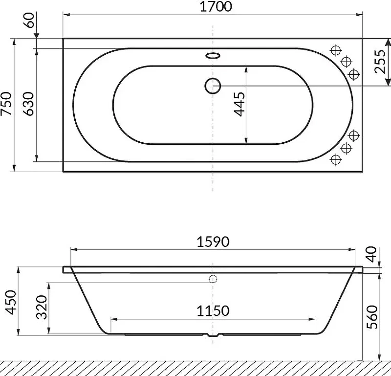 Акриловая ванна Excellent Oceana 170x75 без гидромассажа