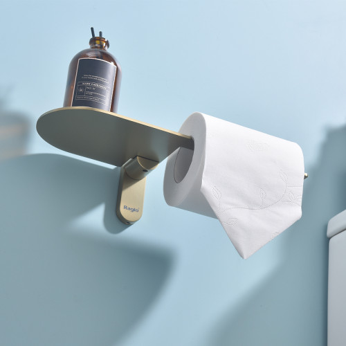 Держатель туалетной бумаги Raglo R300.03.03 с полкой Золото матовое