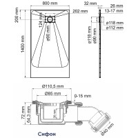 Душевой поддон из стеклопластика WasserKRAFT Main 140x80 41T35 Белый матовый