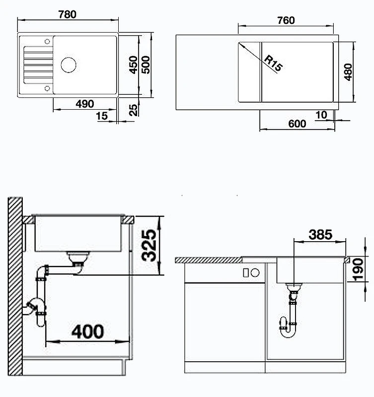 Кухонная мойка Blanco Zia XL 6 S Compact 523273 Антрацит искусственный камень (литьевой мрамор) встраиваемый