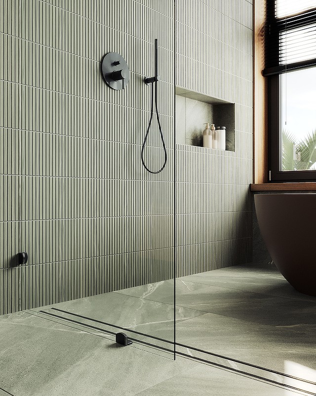 Душевая перегородка Maybah Glass MGD-259-6 790x1950 коннектор стена-стекло Черный стекло прозрачное